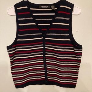 LIZ CLAIRBORNE STRIPED VEST KNIT SWWEATER SIZE SMALL BUTTON FRONT CLOSURE SIZE S